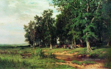 イワン・イワノビッチ・シーシキン Painting - オーク林での草刈り 1874 年の古典的な風景 イワン・イワノビッチ